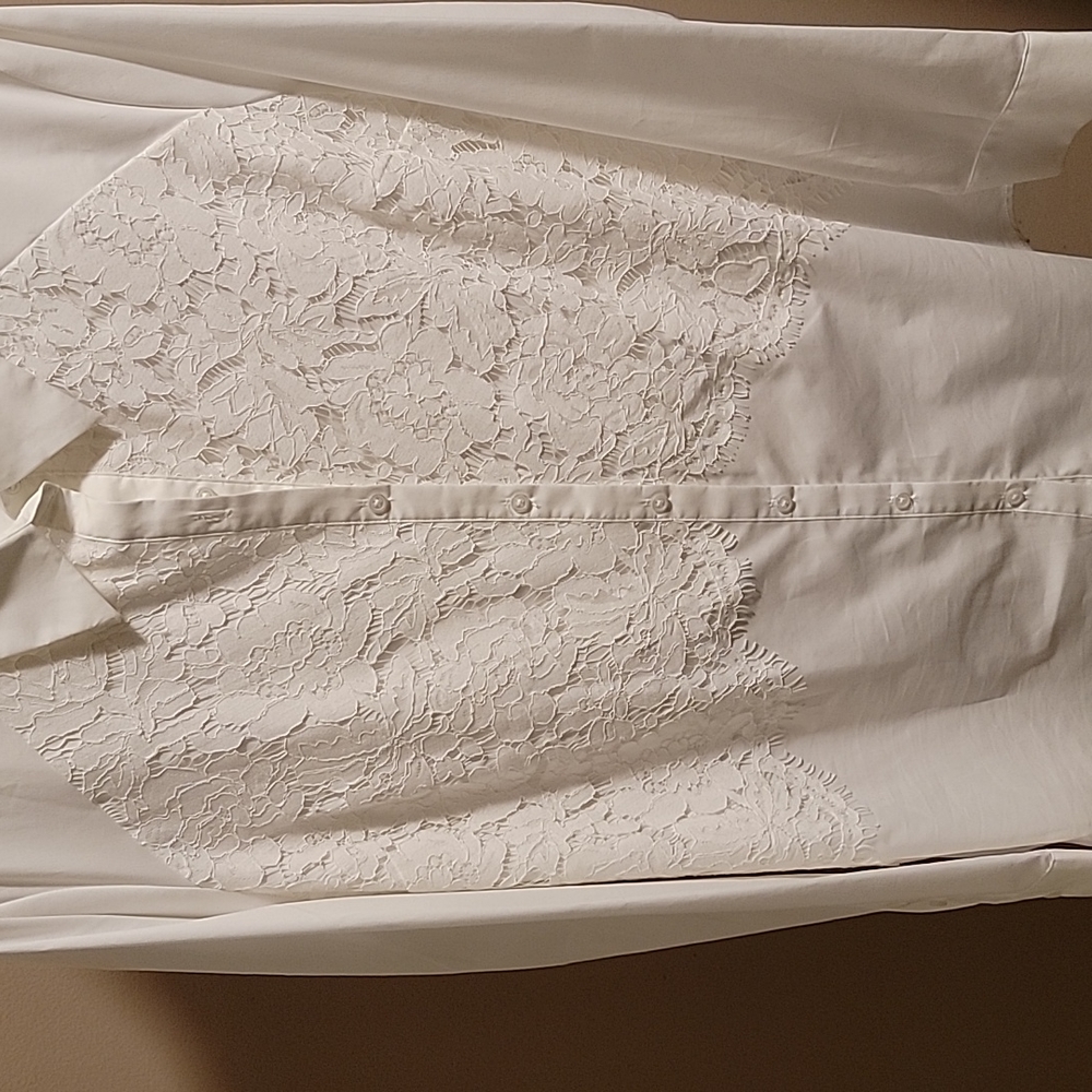 7th Avenue New York & Company white button-down shirt with lace detail size xl